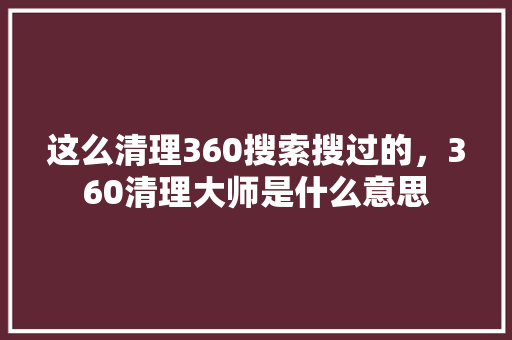 这么清理360搜索搜过的，360清理大师是什么意思