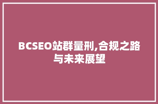 BCSEO站群量刑,合规之路与未来展望 Web前端