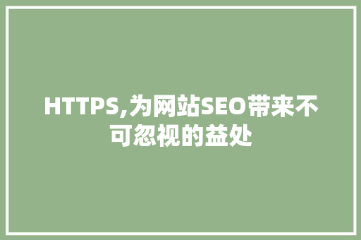HTTPS,为网站SEO带来不可忽视的益处