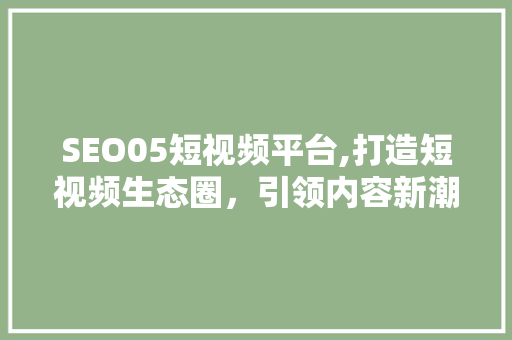 SEO05短视频平台,打造短视频生态圈，引领内容新潮流
