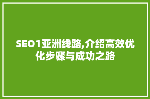 SEO1亚洲线路,介绍高效优化步骤与成功之路