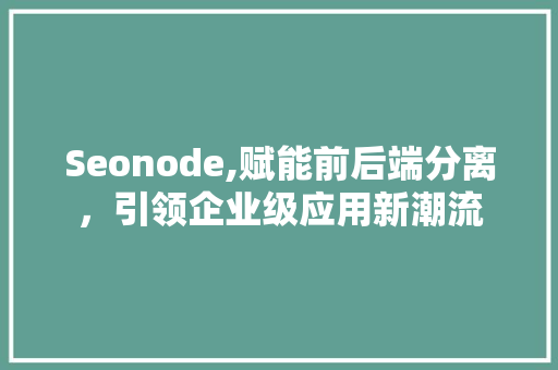 Seonode,赋能前后端分离，引领企业级应用新潮流