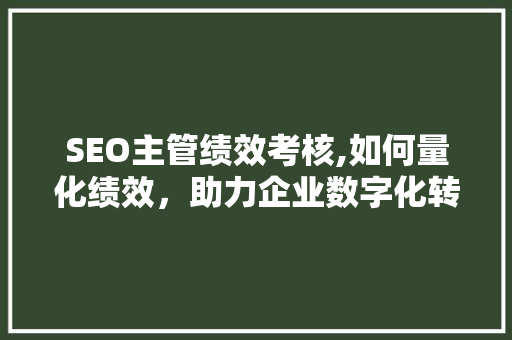 SEO主管绩效考核,如何量化绩效，助力企业数字化转型