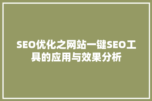 SEO优化之网站一键SEO工具的应用与效果分析
