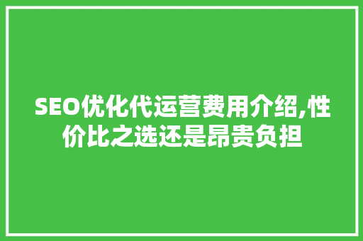 SEO优化代运营费用介绍,性价比之选还是昂贵负担