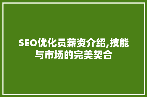 SEO优化员薪资介绍,技能与市场的完美契合 SEO教程