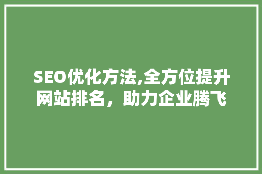 SEO优化方法,全方位提升网站排名，助力企业腾飞