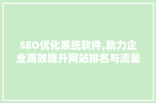 SEO优化系统软件,助力企业高效提升网站排名与流量