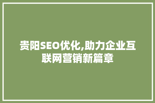 贵阳SEO优化,助力企业互联网营销新篇章