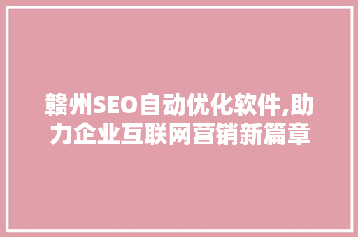 赣州SEO自动优化软件,助力企业互联网营销新篇章