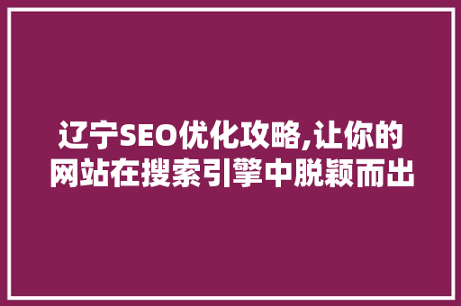 辽宁SEO优化攻略,让你的网站在搜索引擎中脱颖而出