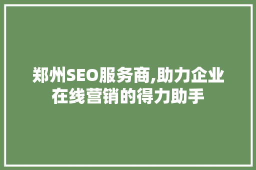郑州SEO服务商,助力企业在线营销的得力助手