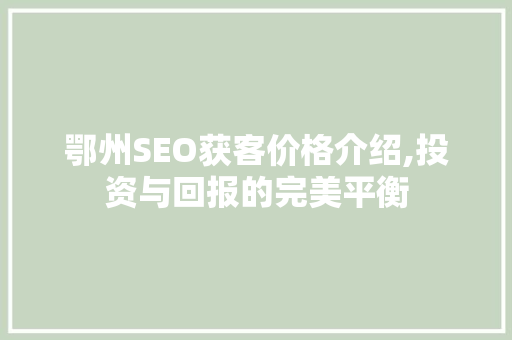 鄂州SEO获客价格介绍,投资与回报的完美平衡