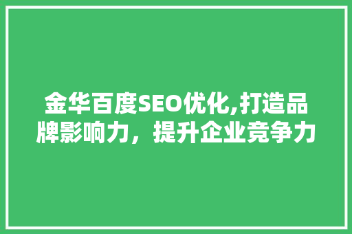 金华百度SEO优化,打造品牌影响力，提升企业竞争力