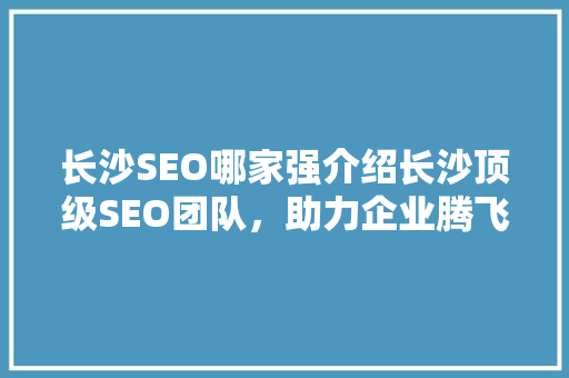 长沙SEO哪家强介绍长沙顶级SEO团队，助力企业腾飞！