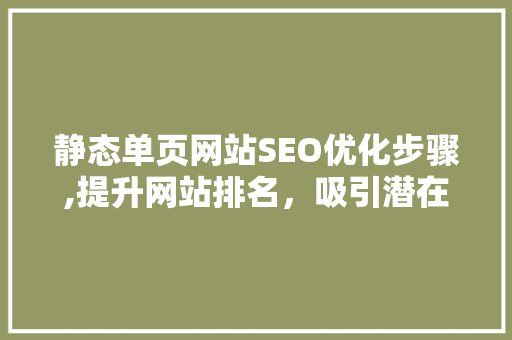 静态单页网站SEO优化步骤,提升网站排名，吸引潜在客户