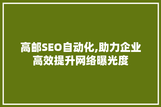 高邮SEO自动化,助力企业高效提升网络曝光度