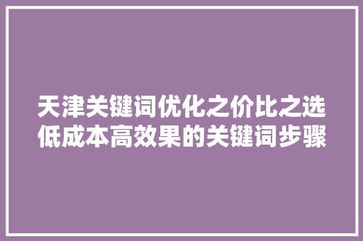 天津关键词优化之价比之选低成本高效果的关键词步骤