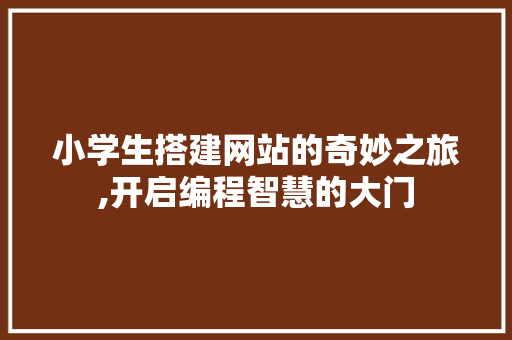 小学生搭建网站的奇妙之旅,开启编程智慧的大门 小学生搭建网站的奇妙之旅,开启编程智慧的大门 SEO教程