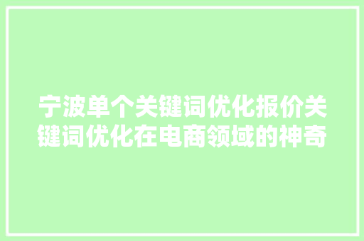 宁波单个关键词优化报价关键词优化在电商领域的神奇魔力