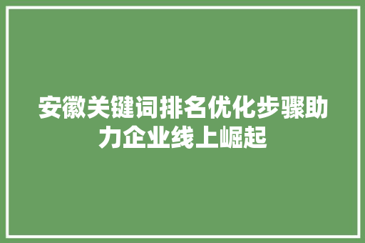 安徽关键词排名优化步骤助力企业线上崛起