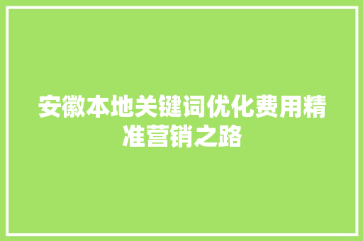 安徽本地关键词优化费用精准营销之路