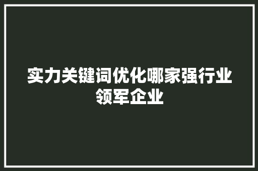 实力关键词优化哪家强行业领军企业