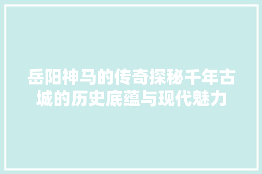 岳阳神马的传奇探秘千年古城的历史底蕴与现代魅力