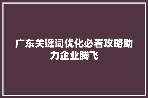 广东关键词优化必看攻略助力企业腾飞