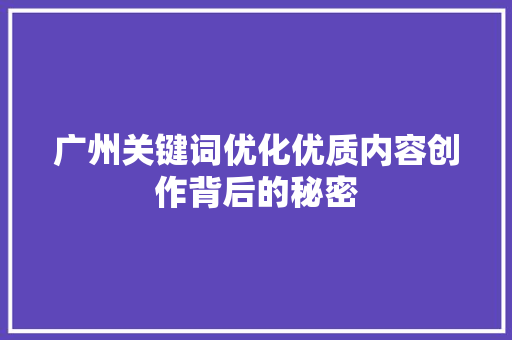 广州关键词优化优质内容创作背后的秘密