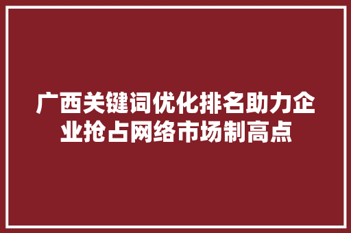 广西关键词优化排名助力企业抢占网络市场制高点