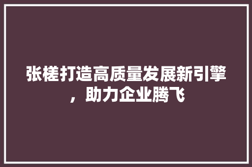 张槎打造高质量发展新引擎，助力企业腾飞