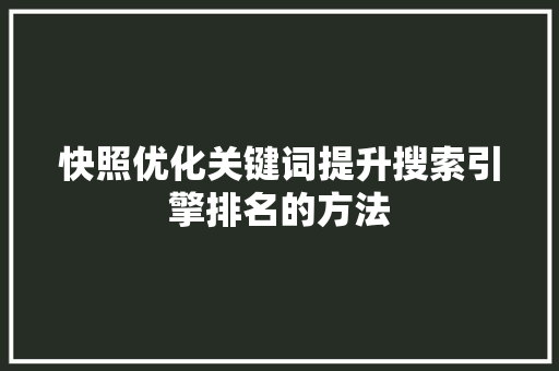 快照优化关键词提升搜索引擎排名的方法