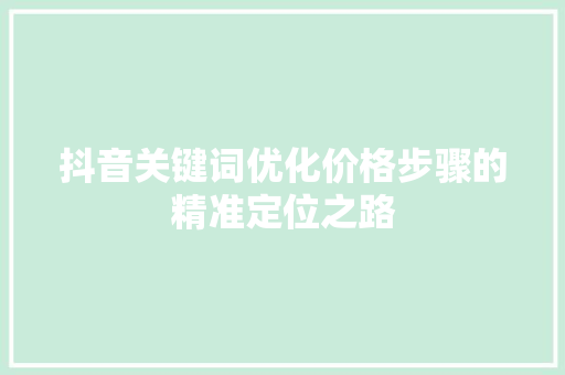 抖音关键词优化价格步骤的精准定位之路