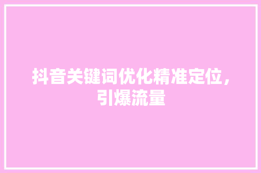 抖音关键词优化精准定位，引爆流量