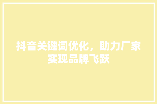 抖音关键词优化，助力厂家实现品牌飞跃