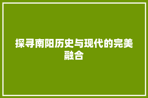 探寻南阳历史与现代的完美融合
