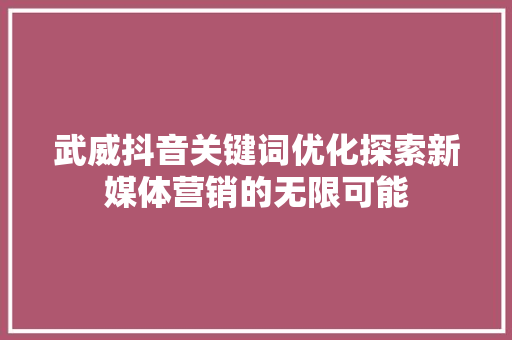 武威抖音关键词优化探索新媒体营销的无限可能