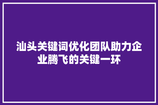 汕头关键词优化团队助力企业腾飞的关键一环