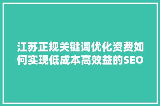 江苏正规关键词优化资费如何实现低成本高效益的SEO