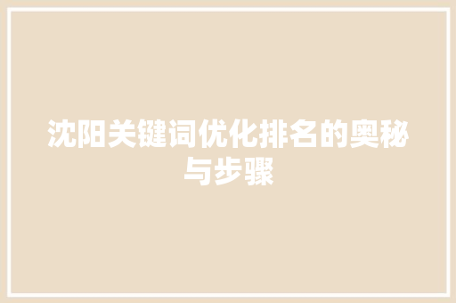 沈阳关键词优化排名的奥秘与步骤