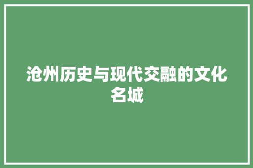 沧州历史与现代交融的文化名城