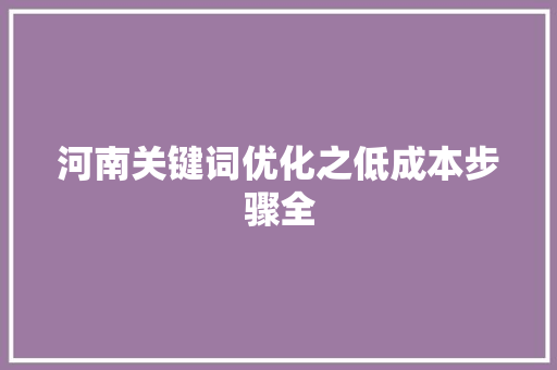 河南关键词优化之低成本步骤全
