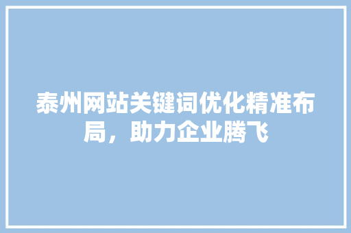 泰州网站关键词优化精准布局，助力企业腾飞 SEO教程