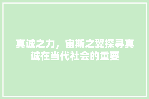 真诚之力，宙斯之翼探寻真诚在当代社会的重要