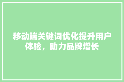 移动端关键词优化提升用户体验，助力品牌增长