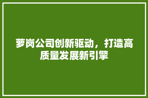 萝岗公司创新驱动，打造高质量发展新引擎