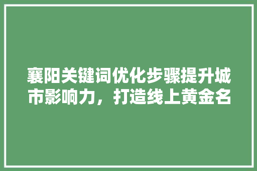 襄阳关键词优化步骤提升城市影响力，打造线上黄金名片