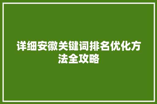 详细安徽关键词排名优化方法全攻略