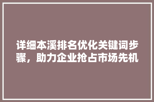 详细本溪排名优化关键词步骤，助力企业抢占市场先机